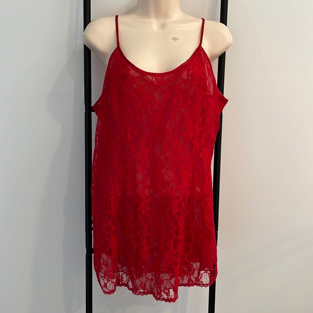 Vintage Victoria Secret Red Lace Night Slip Mini Women Size M